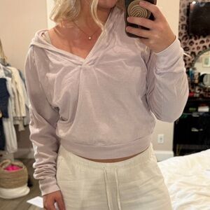 Pastel Lavender Free People V-Neck Hoodie Pullover